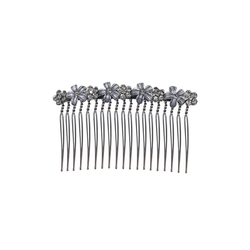 奇美拉（CHIMERA）水钻发梳盘发防滑插梳碎发刘海梳韩国女发卡顶夹梳子头饰 枪灰色