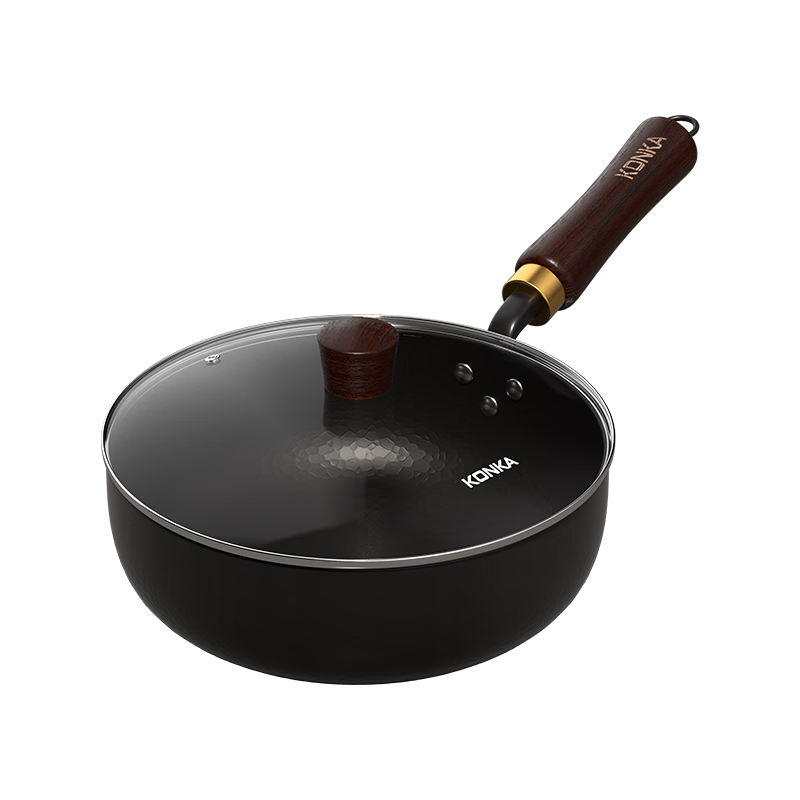 康佳（KONKA）炒锅铁锅不粘锅厨房炒菜锅家用平底煎炒锅易洁少油烟磁炉燃气通用 锻打小炒锅玻璃盖 20cm