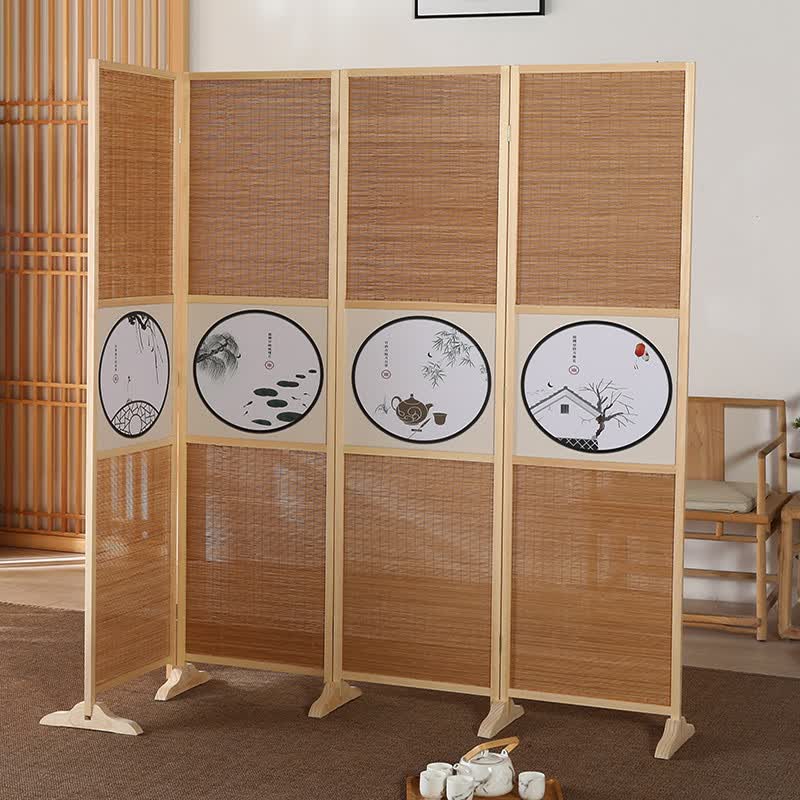百圣牛竹子屏风隔断客厅折叠移动卧室遮挡家用简约现代隔断墙办公室