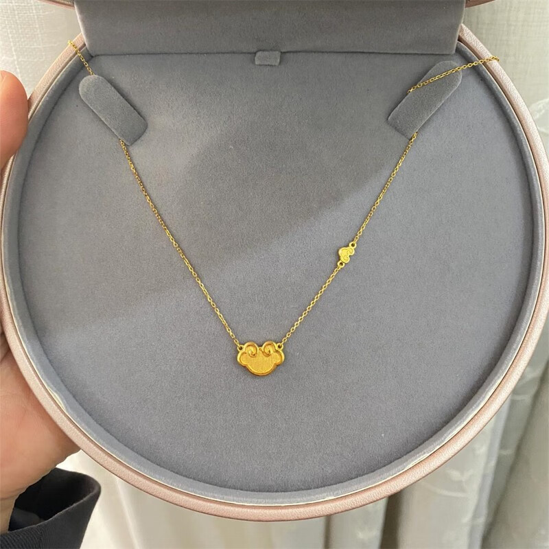 QUAMER金店款吊坠女金祥云如意锁项链女平安锁长命轻奢 祥云项链