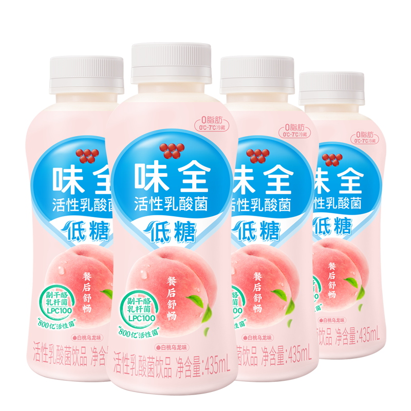 WEICHUAN 味全 低糖 活性乳酸菌 白桃乌龙味 435ml*4瓶