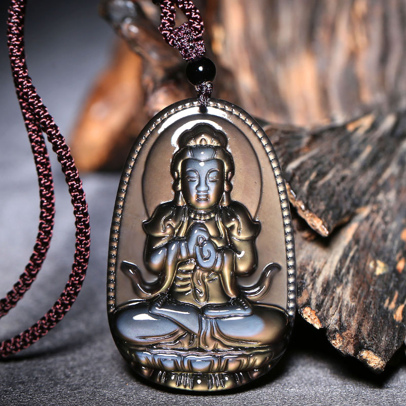 慈灵阁 鬼眼蓝眼黑曜石大日如来吊坠生肖羊猴本命佛菩萨吊坠男女礼物