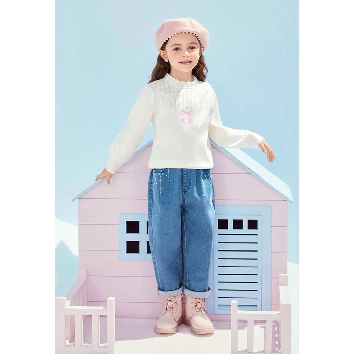 MiniPeace太平鸟童装冬新女童线套衫FBEEE4D45 澈白 160cm