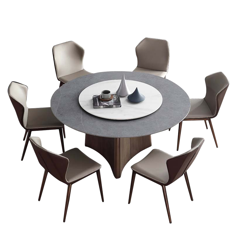 鸥鸟木原 餐桌 意式轻奢岩板餐桌圆桌转盘现代简约圆形家用餐桌椅组合桌子圆餐桌 单餐桌(带转盘) 1.3M餐桌(12mm进口岩板)