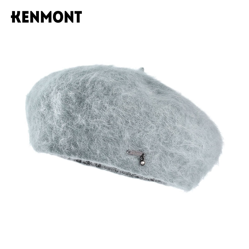 卡蒙(Kenmont)贝雷帽冬季兔毛帽子女可爱文艺毛绒帽子画家帽时尚蓓蕾帽日系9306 灰色 均码 可调节(57.5cm)