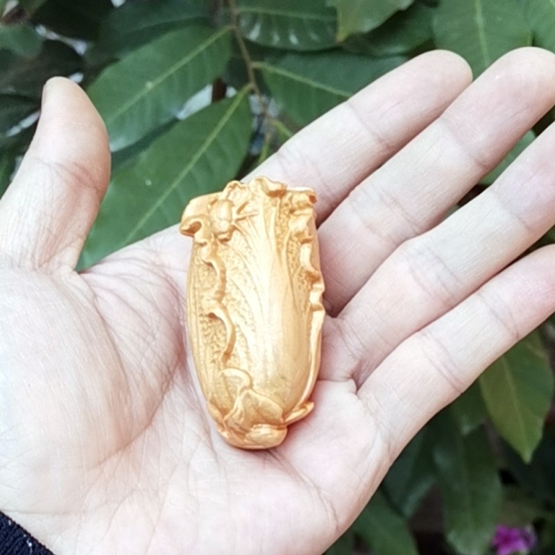 顶盈 太行崖柏木雕小白菜上海青手把件 雕刻田园风工艺品木制摆件小