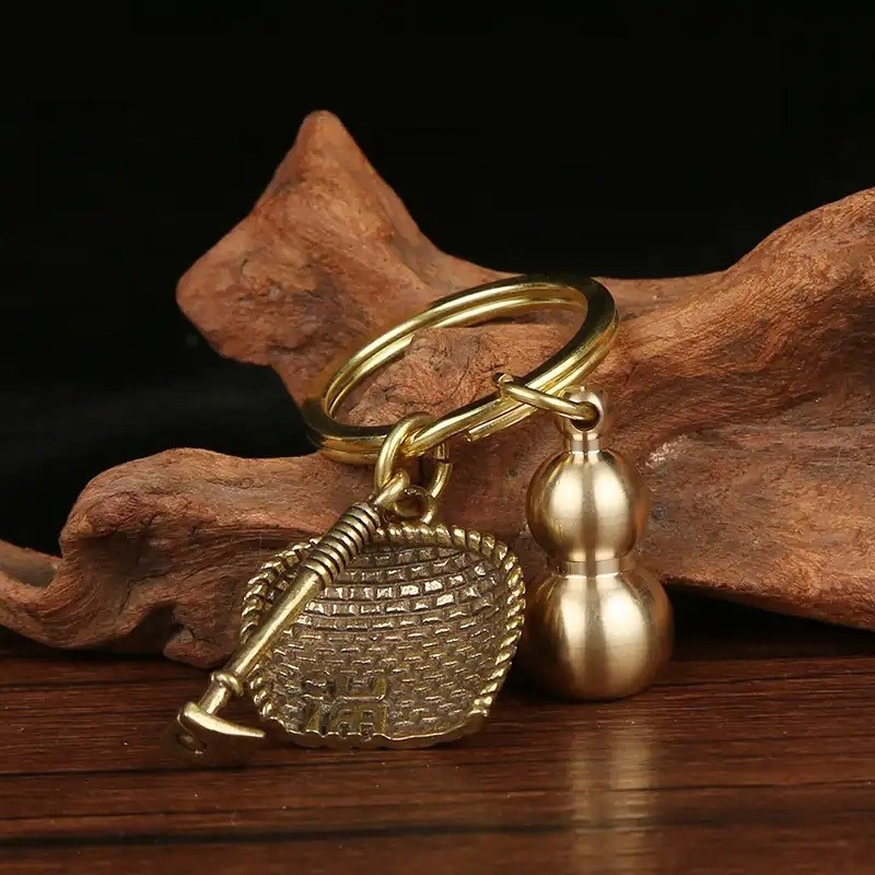 庄子然钥匙扣黄铜葫芦汽车钥匙挂件貔貅男士朱砂五帝钱转财运保平安