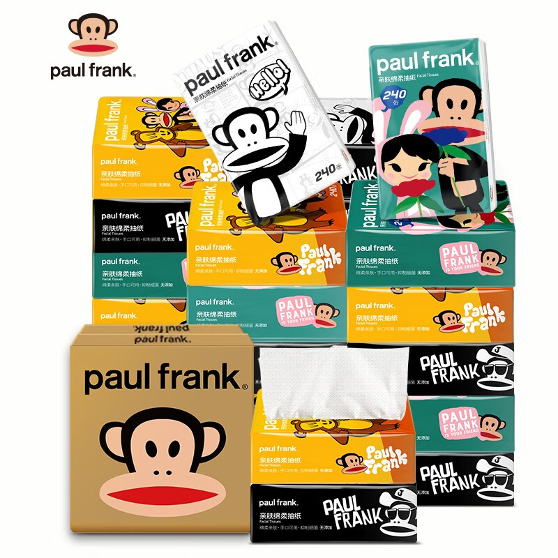 大嘴猴（paul frank）抽纸 绵柔亲肤4层压花整箱36包*240张 纸巾