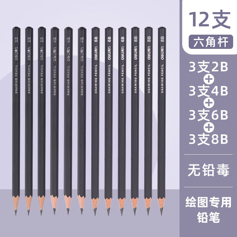 得力素描铅笔b2b4b6b8b铅笔初学者入门基础软中硬炭笔绘画美术生专用