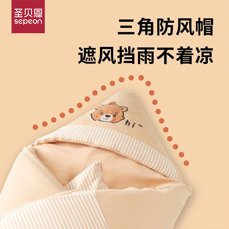 圣贝恩(sepeon)卡通婴儿包被纯棉加厚初生新生儿秋冬用品宝宝冬季外出可脱胆 樱桃小熊(可脱胆)90*90cm