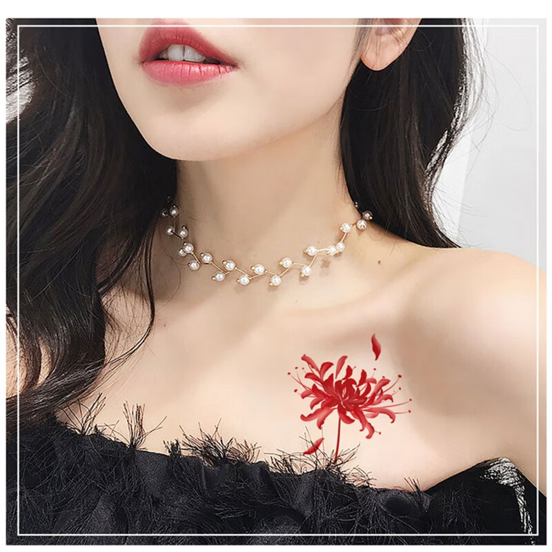 2021女生最火纹身小图,2021女生最火纹身 玺柠彼岸花纹身贴防水女2021时尚纹身贴30张锁骨胸前半永久网红小图案