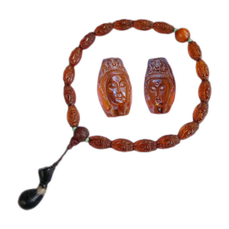 奧音無優(yōu)化老琥珀圓雕觀音十八子手持*高端老琥珀手串手持