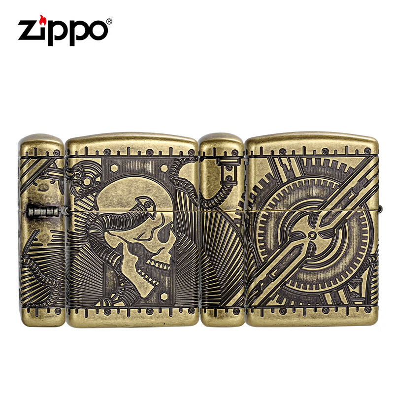 zippo 专柜防风火机 铠甲仿古铜侧脸骷髅 蒸汽朋克打火机 zippo防风打