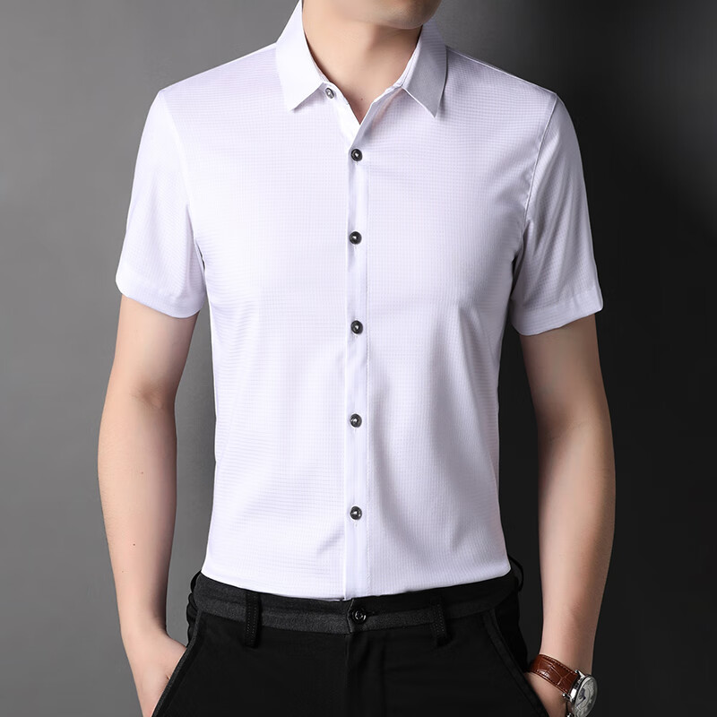 xn&nr夏季新款短袖衬衫男方领商务休闲纯色衬衣男职业装行政上衣男