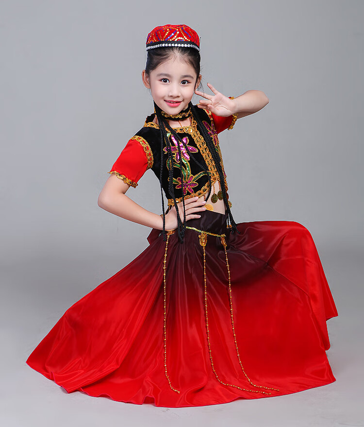 景霸新款六一儿童新疆舞演出服小小古丽少数民族服装男女维吾族舞蹈服