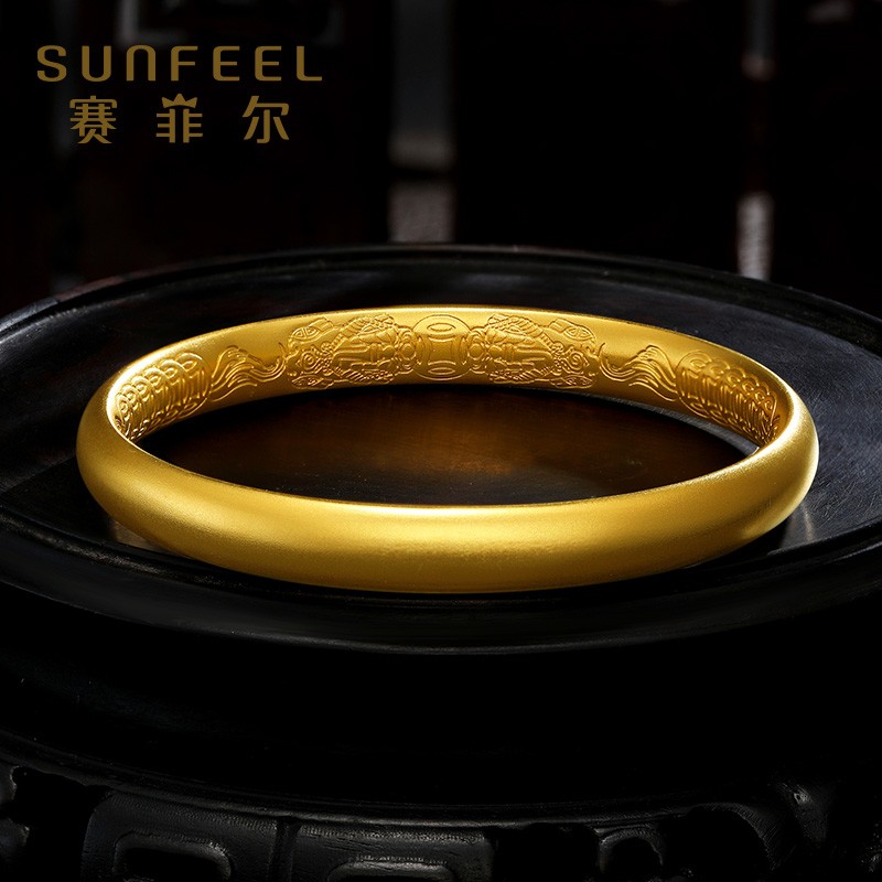 9传承复古怀旧金镯子内刻钱币手镯寓意吉祥 约29.