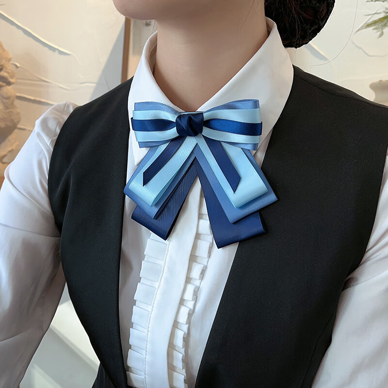 七彩宣言(qicaixuanyan)领花女职业头花套装银行领结蓝色系空姐工装