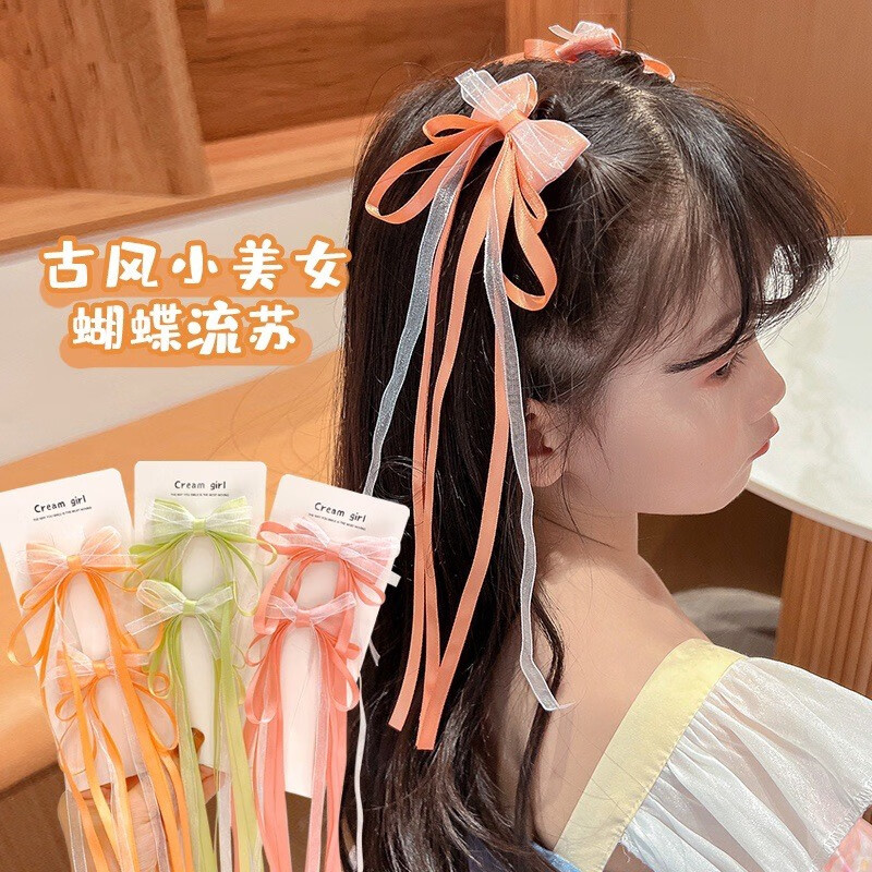 伊莉洛超仙蝴蝶结女童发夹中国风宝宝编发绑发发带头饰古风汉服发卡