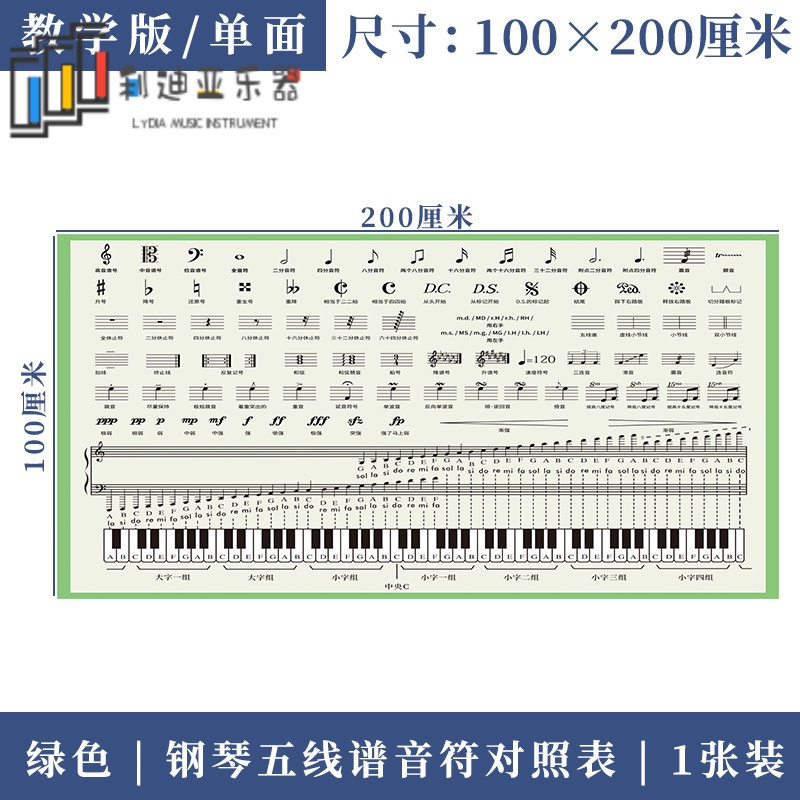 88键乐理知识大谱表与钢琴键盘五线谱音符对照表音乐墙贴画挂图表