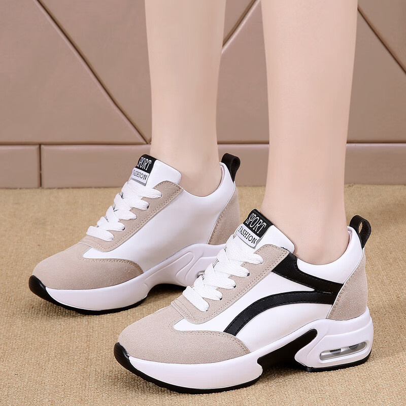 始续福建晋江女鞋夏季真皮内增高小白鞋春秋百搭显瘦运动旅游休闲学生