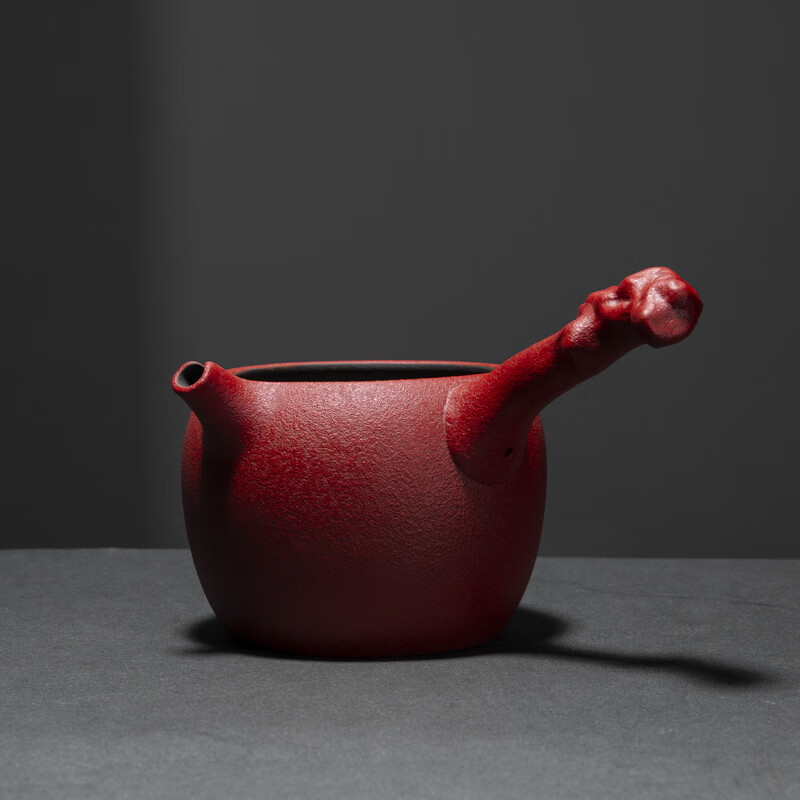 台湾火山石陶瓷茶壶日式侧把电陶炉陶壶白茶煮茶器大容量 红色鹰嘴壶