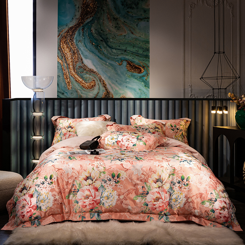 高端欧饰美提花磨毛床上四件套纯棉床单加厚保暖床品套件 水榭听香 1