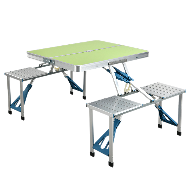 煕沐瞳 折叠桌户外便携式铝合金连体桌椅摆摊地推桌手提车载旅行野餐桌子 蓝色连体桌