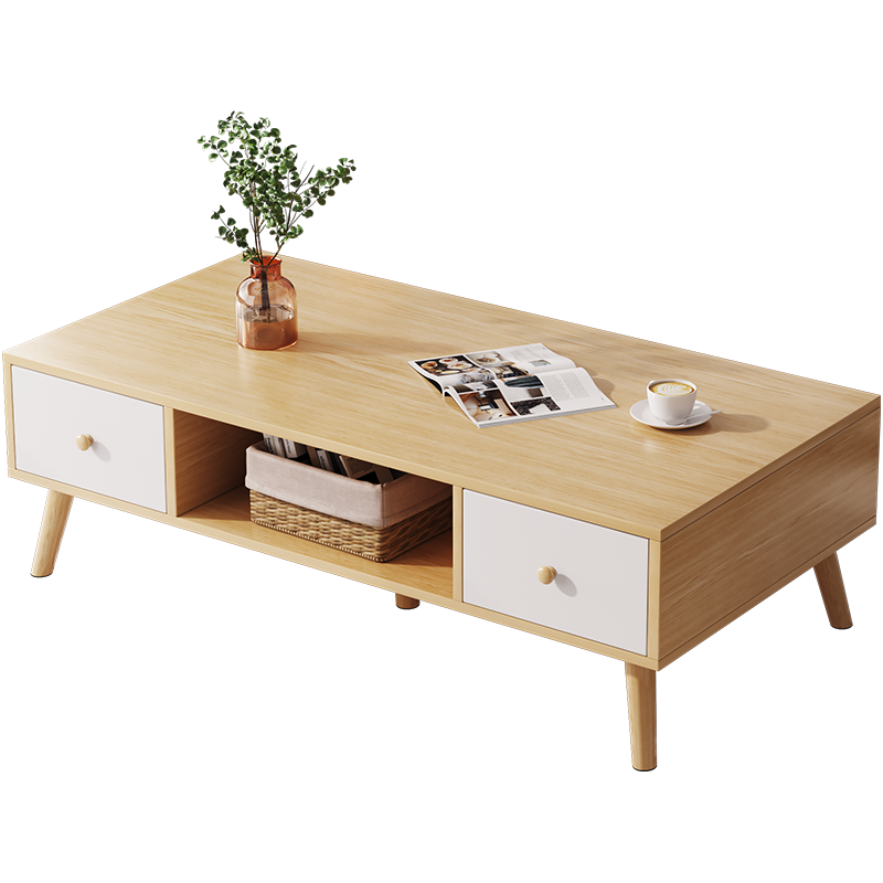 宜造 茶几桌子客厅家用小户型简易茶台简约现代边几角几卧室小桌子 【四抽】田园橡木色120*63*42cm