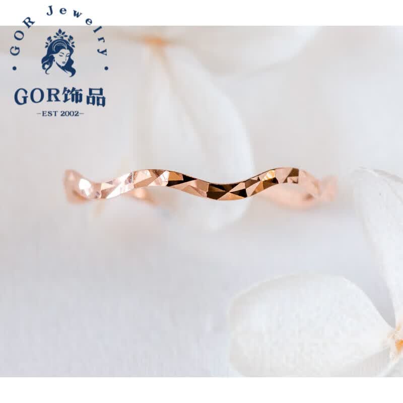GOR18k彩金戒指甜甜糖纸波浪花瓣玥景玫瑰金清新曲线条叠 18K玫瑰金 女士6号