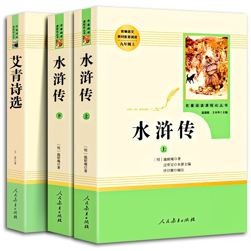 全3册 艾青诗选 水浒传九年级上册名著阅读书 温儒敏王本华 人民教育出版社 初三九年级课外阅读