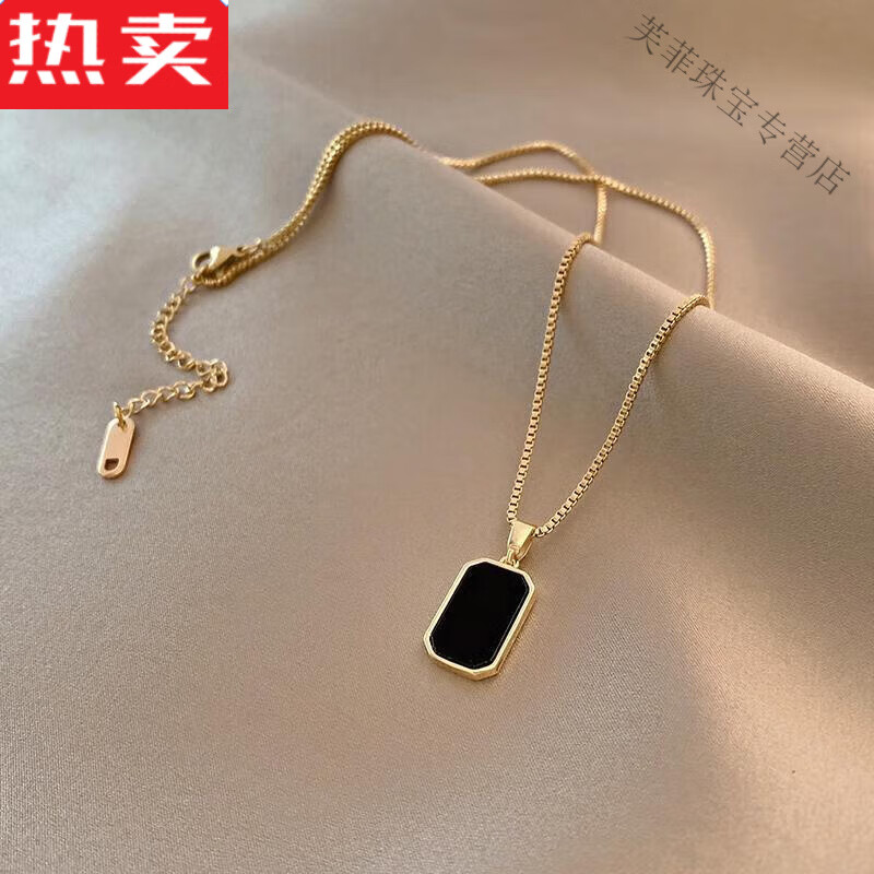 snqp钛金项链韩国几何黑色吊坠女夏季小众设计感轻奢锁骨链2022年新