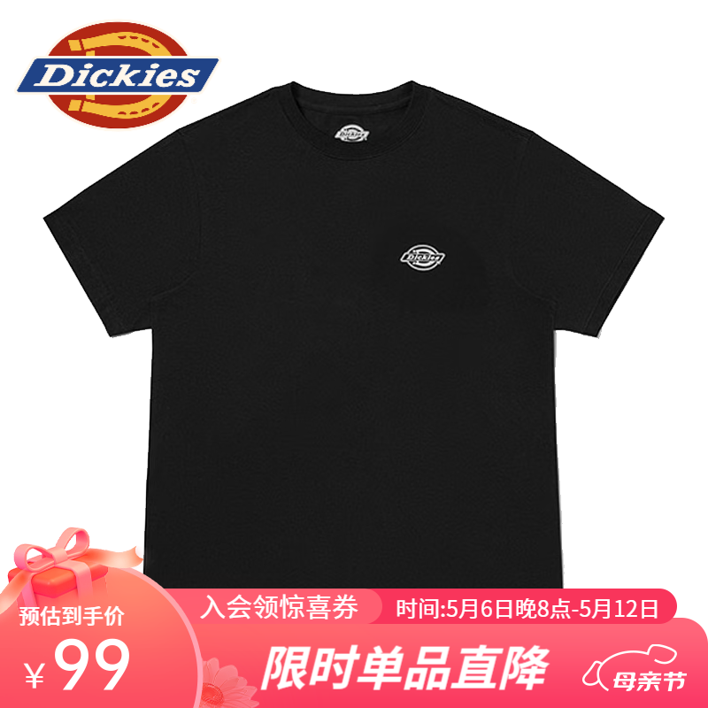 dickies纯棉短袖T恤男  夏季圆领休闲简约基本款百搭上衣  11799 Y 黑色 L