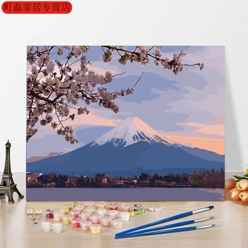 diy填色客厅装饰画 动漫卡通迷你 私人手绘填色画 a042-富士山 40*50
