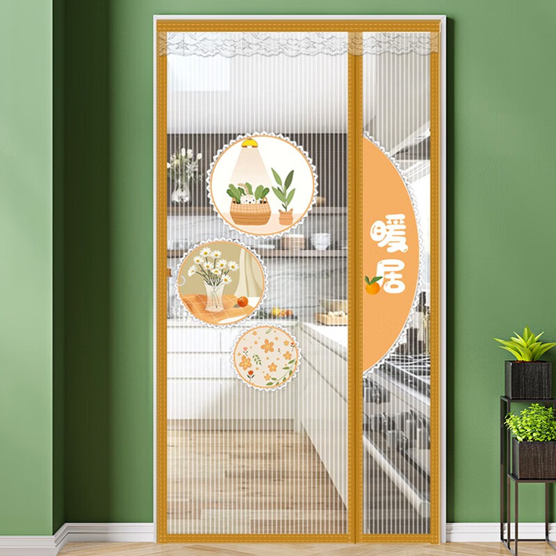家用静音卧室加密防蝇防虫厨房隔断 把手在右金刚纱贴布风和日暖白纱