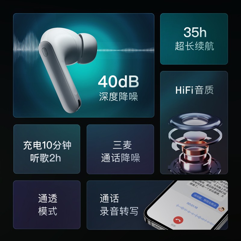 小度主动降噪智能耳机Pro 蓝牙耳机 真无线耳机 降噪耳机 入耳式耳机 苹果华为小米手机通用 