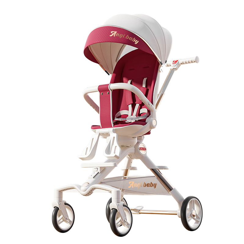 ANGI BABY遛娃神器輕便折疊一鍵收車(chē)雙向可坐可躺高景觀溜娃手推車(chē)嬰兒車(chē) 酒紅色【鋁合金車(chē)架+三檔調(diào)節(jié)】 高景觀雙向推行可坐可躺遛娃神車(chē)