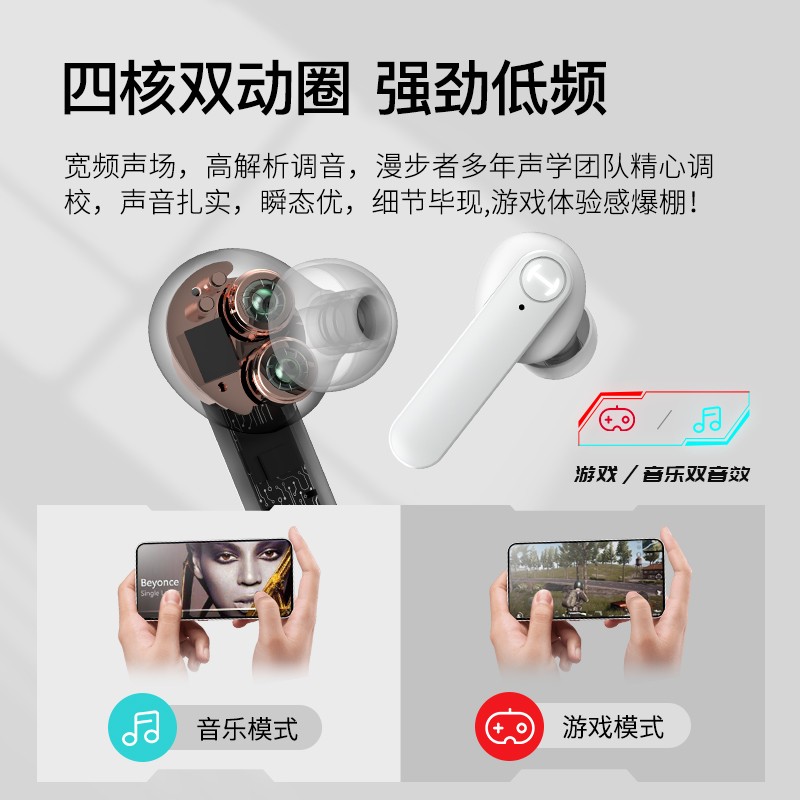 漫步者(edifier) gm45 真无线蓝牙耳机电竞游戏音乐跑步防水降噪通话