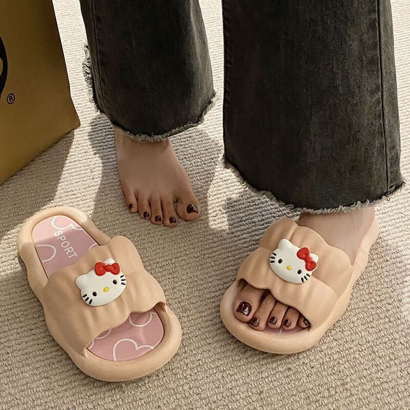 金盈姿可爱卡通kt猫外穿hellokitty拖鞋女厚底踩屎感洗澡室内防滑拖鞋 主图款 38-39 【适合37/38】