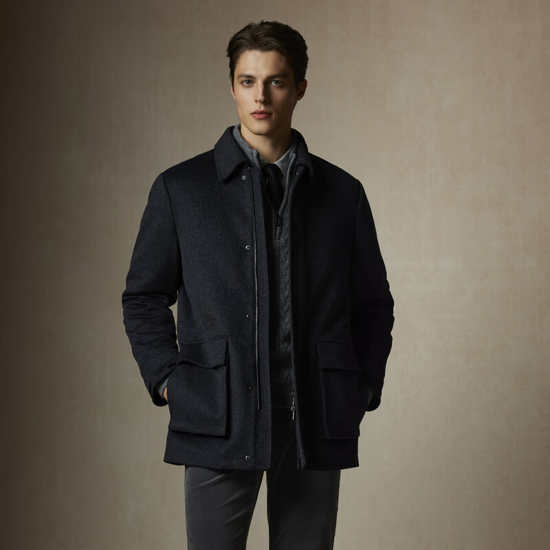 Scofield【鹅绒】男士24年冬季新款廓形毛呢外套商务时尚羽绒服 深灰色 L (175)
