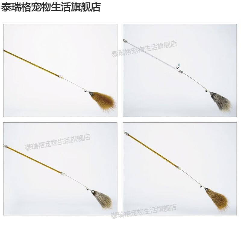 大菠萝宠物兔毛羽毛狐狸毛加长钢丝猫玩具毛带铃铛逗猫棒 短款兔毛条大约40cm