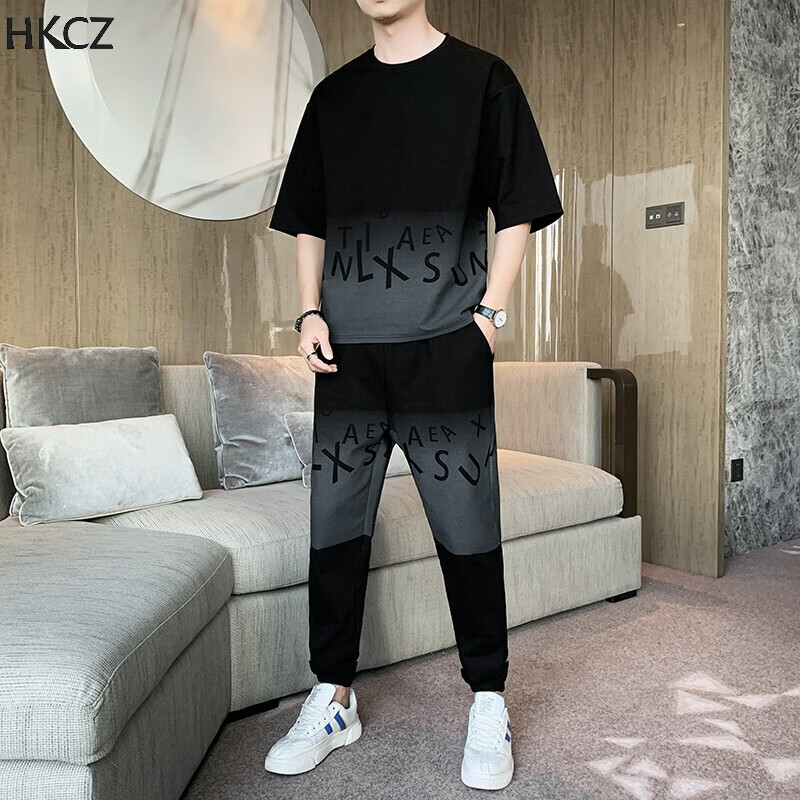 套装矮小个子男生穿搭配套装男帅气一套衣服夏天微胖男装全身160显高