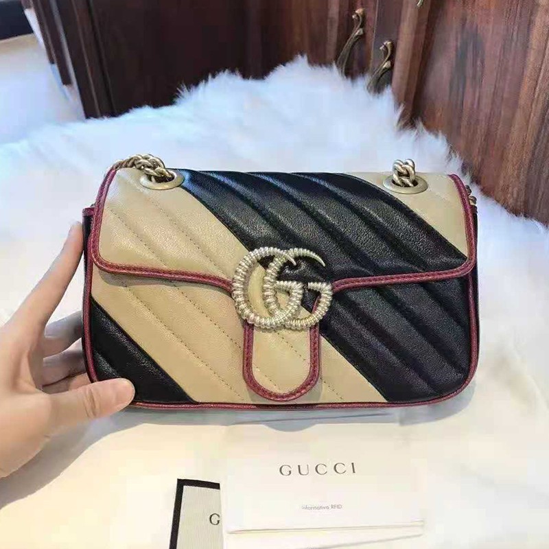 【二手99新】古驰gucci marmont22 太妃糖配色螺纹双g