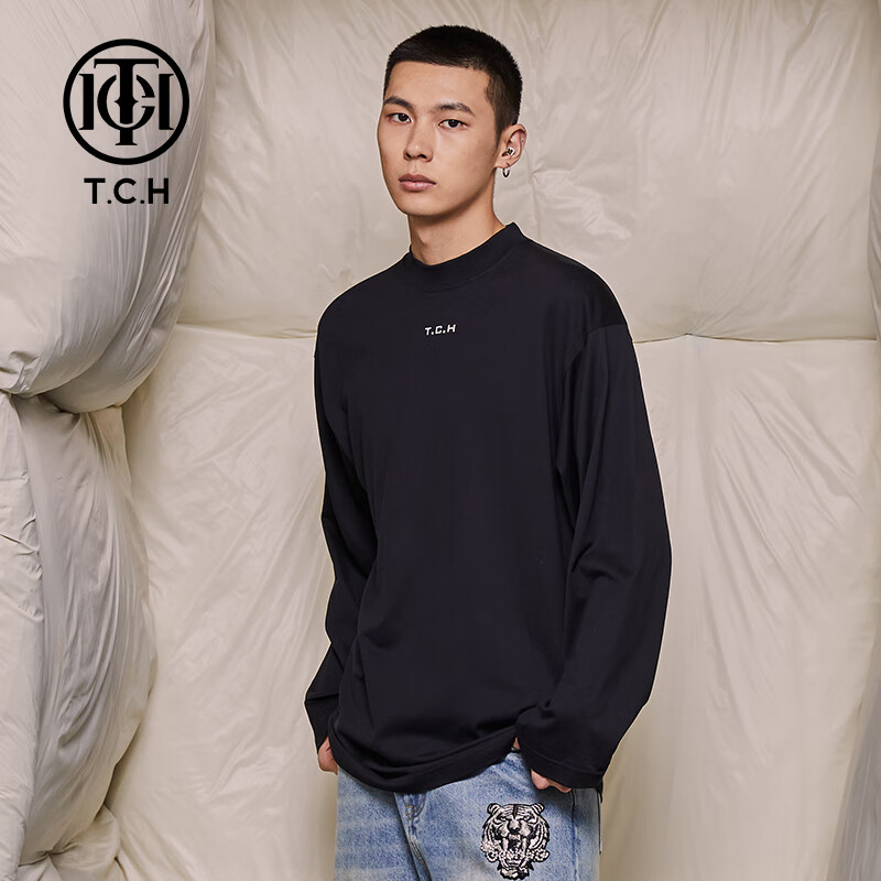 TCH真5折服饰轻奢潮流长袖T恤男字母烫钻秋内搭休闲秋衣T69C086009 L
