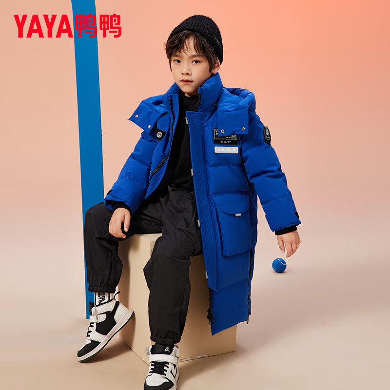 鸭鸭（YAYA）儿童羽绒服男童新中长款加厚过膝连帽保暖冬季中大童装外套WJ 米色 160