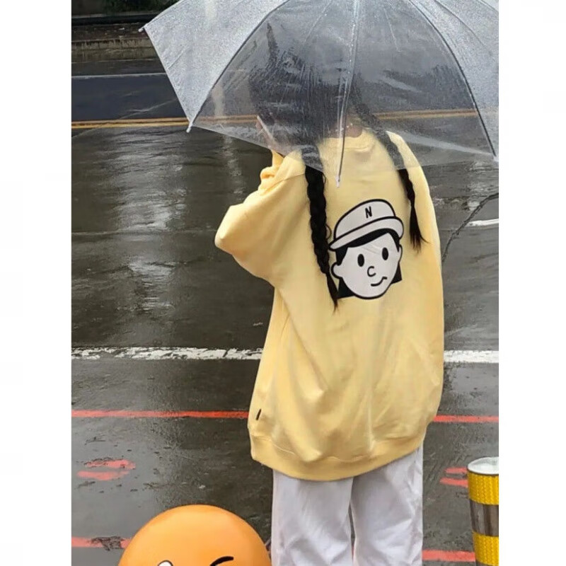 卡通头像圆领卫衣女春秋季薄款新款宽松百搭学院风上衣潮ins 黄色