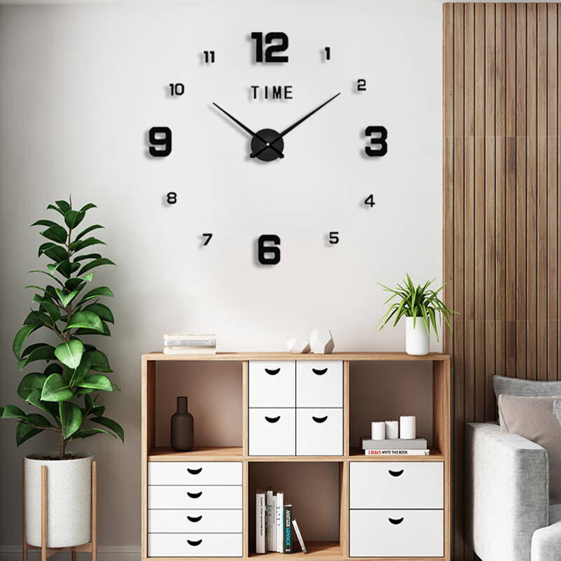 免打孔现代简约创意挂钟客厅3d立体简约艺术diy时尚 经典黑100x100cm