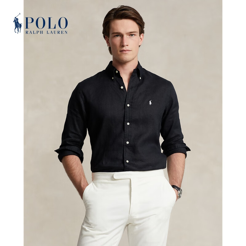 Polo Ralph Lauren 拉夫劳伦男装 经典版型亚麻衬衫RL14772 001-黑色 S