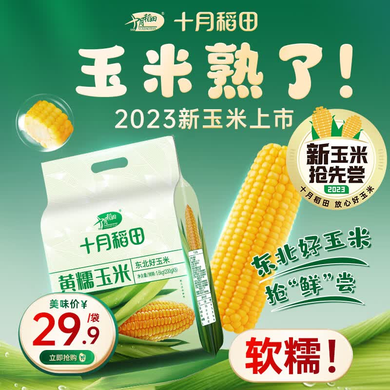 十月稻田 23年新玉米 黄糯玉米200g*8>1.6kg 东北甜糯玉米棒 杂粮礼包怎么看?