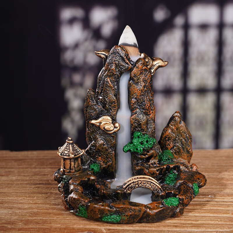 普云千里江山瀑布倒流香炉家用室内创意摆件熏香炉檀香塔香线香薰炉 小桥流水人家倒流香炉（树脂） 0.1g