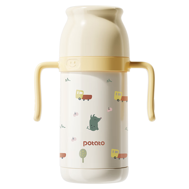 小土豆（potato）保溫杯兒童吸管杯嬰兒水杯1歲以上保溫水杯小寶寶偏中心吸嘴奶瓶 黃色 300ml (重力球吸管)